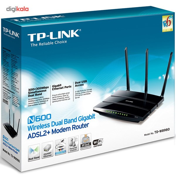 مودم-روتر +ADSL2 بیسیم و دوباند تی پی-لینک مدل TD-W8980_V1