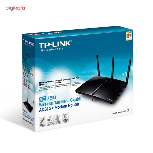 مودم روتر +ADSL2 دوبانده بیسیم AC750 تی پی-لینک مدل Archer D2